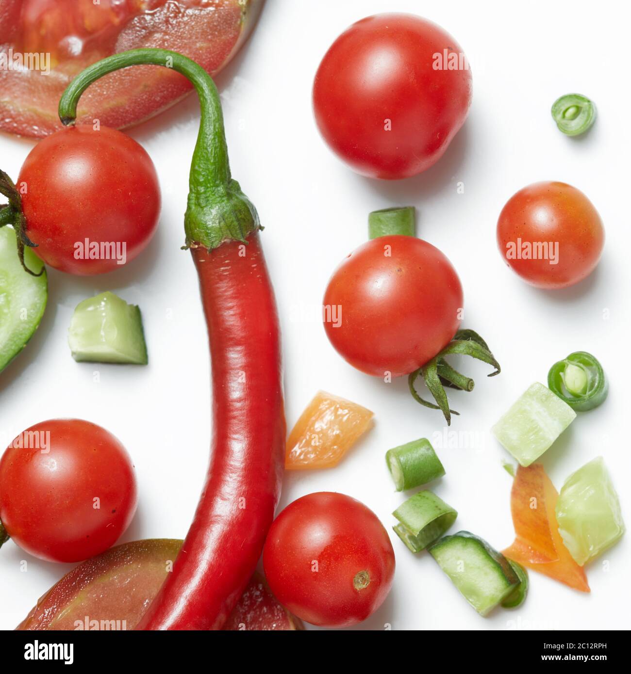 Tomato and red hot chili peppers Stock Photo