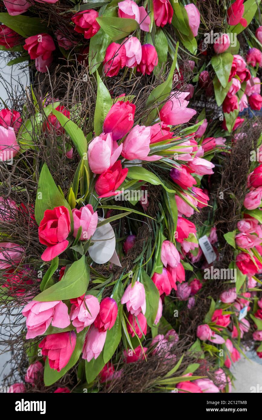 Artificial flower spring wreaths, USA Stock Photo Alamy