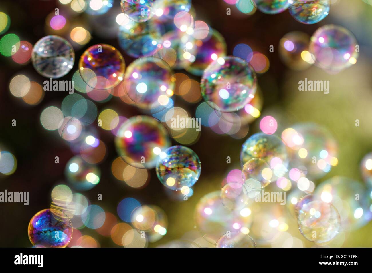 The rainbow bubbles from the bubble blower Stock Photo