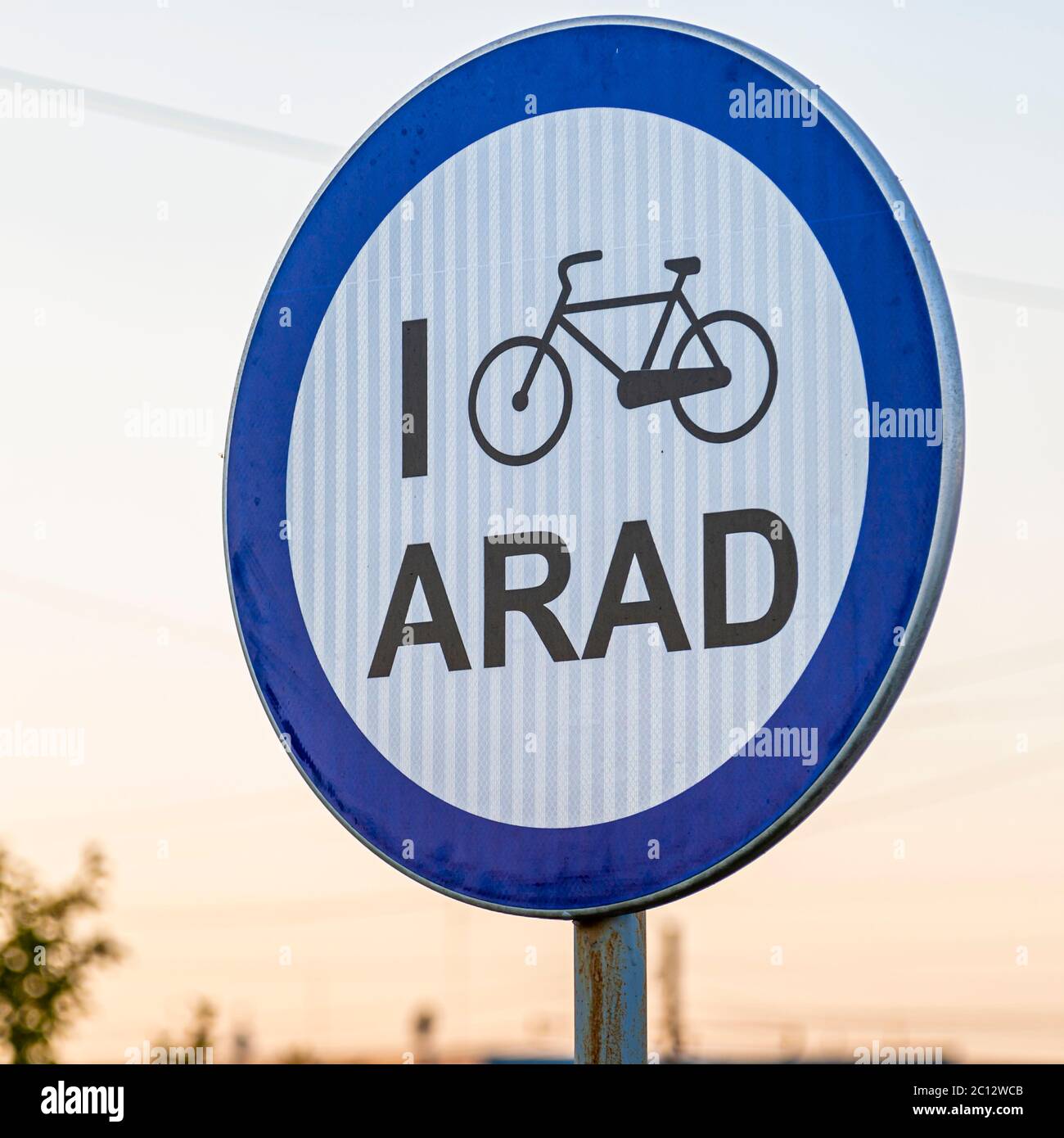 Bicycle sign in the Romanian city of Arad Stock Photo