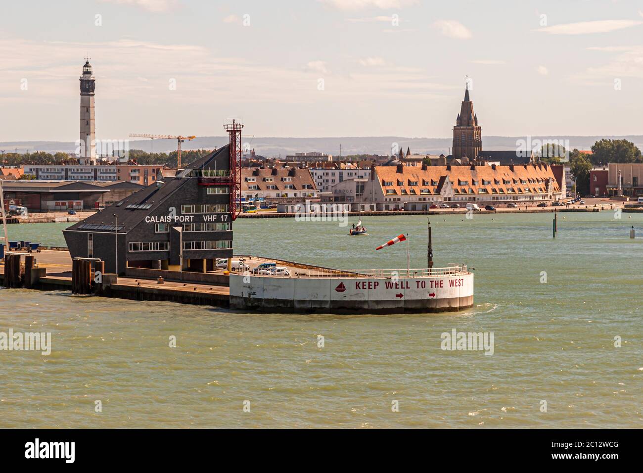 The port and the city of Calais seen from the sea, France Stock Photo