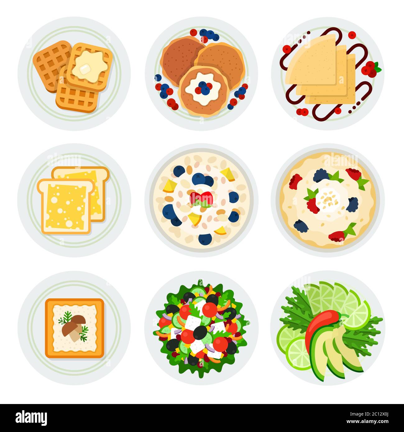 Set of vegetarian breakfasts in plates Stock Vector Image & Art - Alamy
