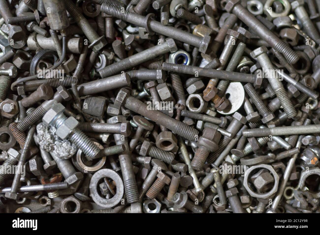 Many old bolts and nuts in the garage Stock Photo Alamy