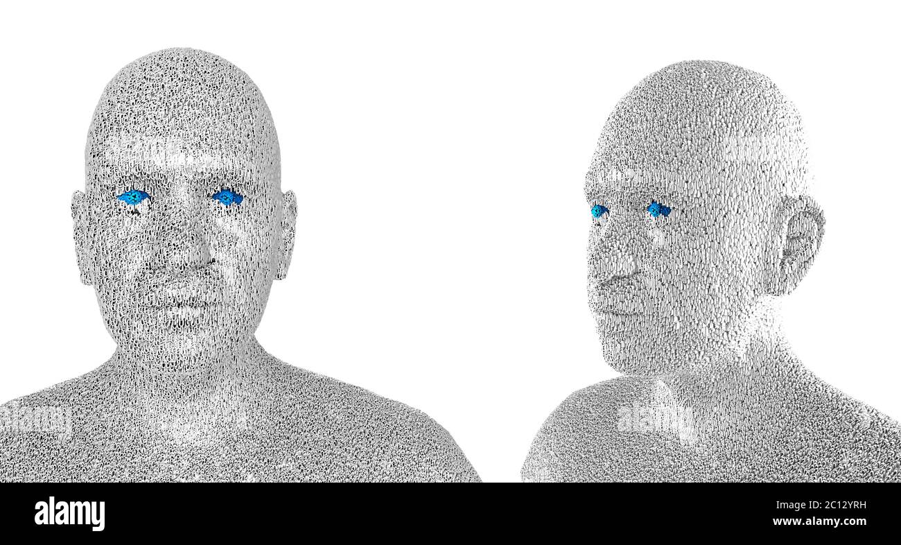 3d illustration of  a human face composed of zeroes and ones Stock Photo