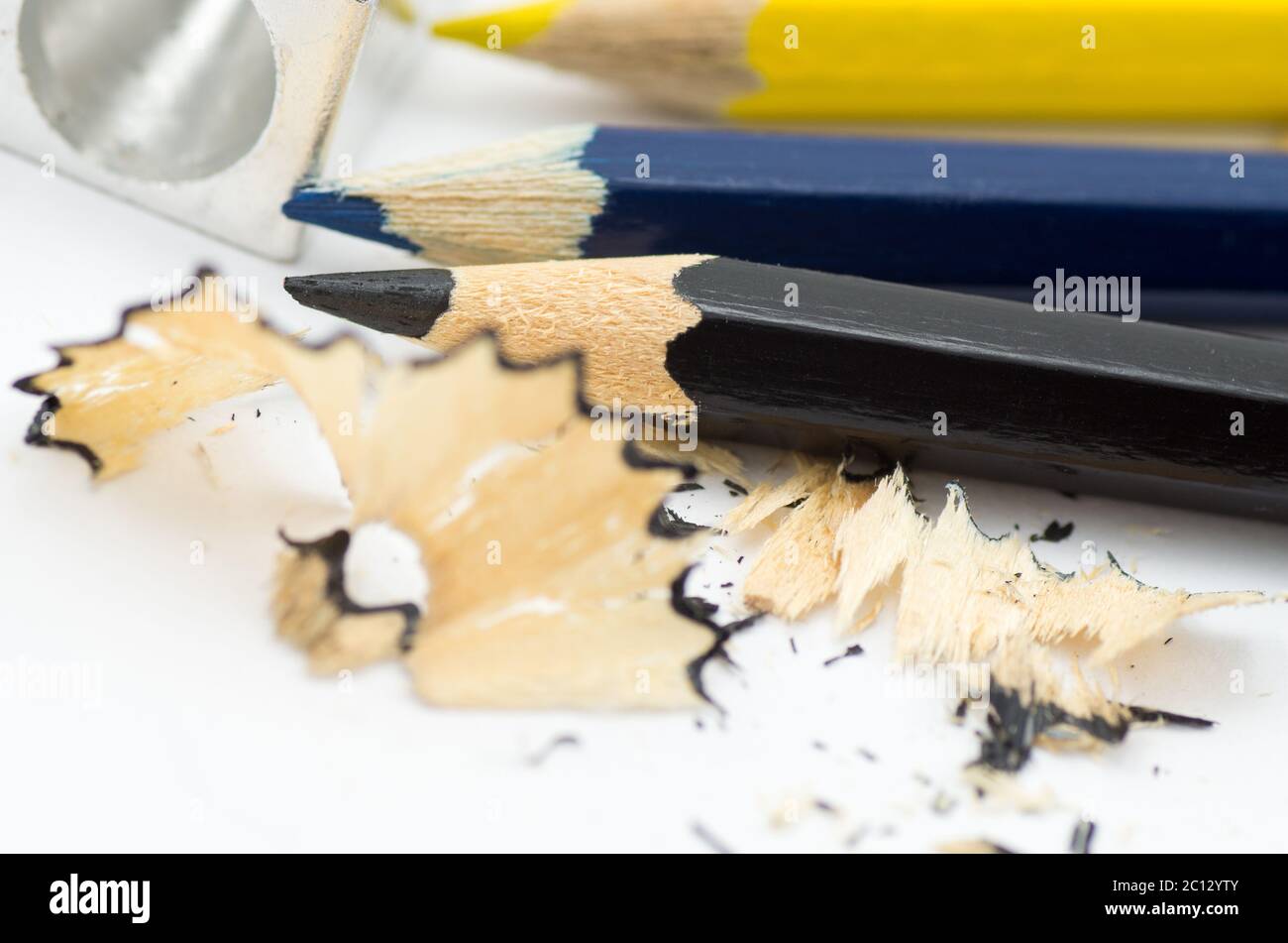 Shapening of colorful pencils. Sharpening and several pencils Stock