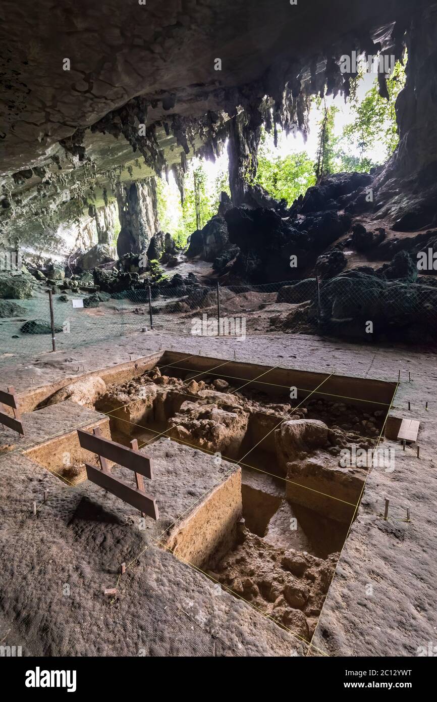 Archaeological dig in Niah cave, Sarawak, Malaysia Stock Photo