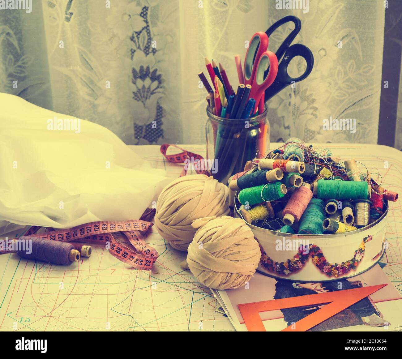 sewing supplies, tools Stock Photo Alamy