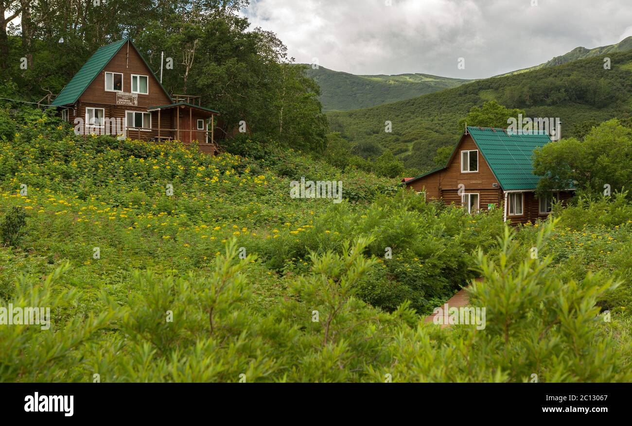 Guest houses in the Valley of Geysers. Stock Photo