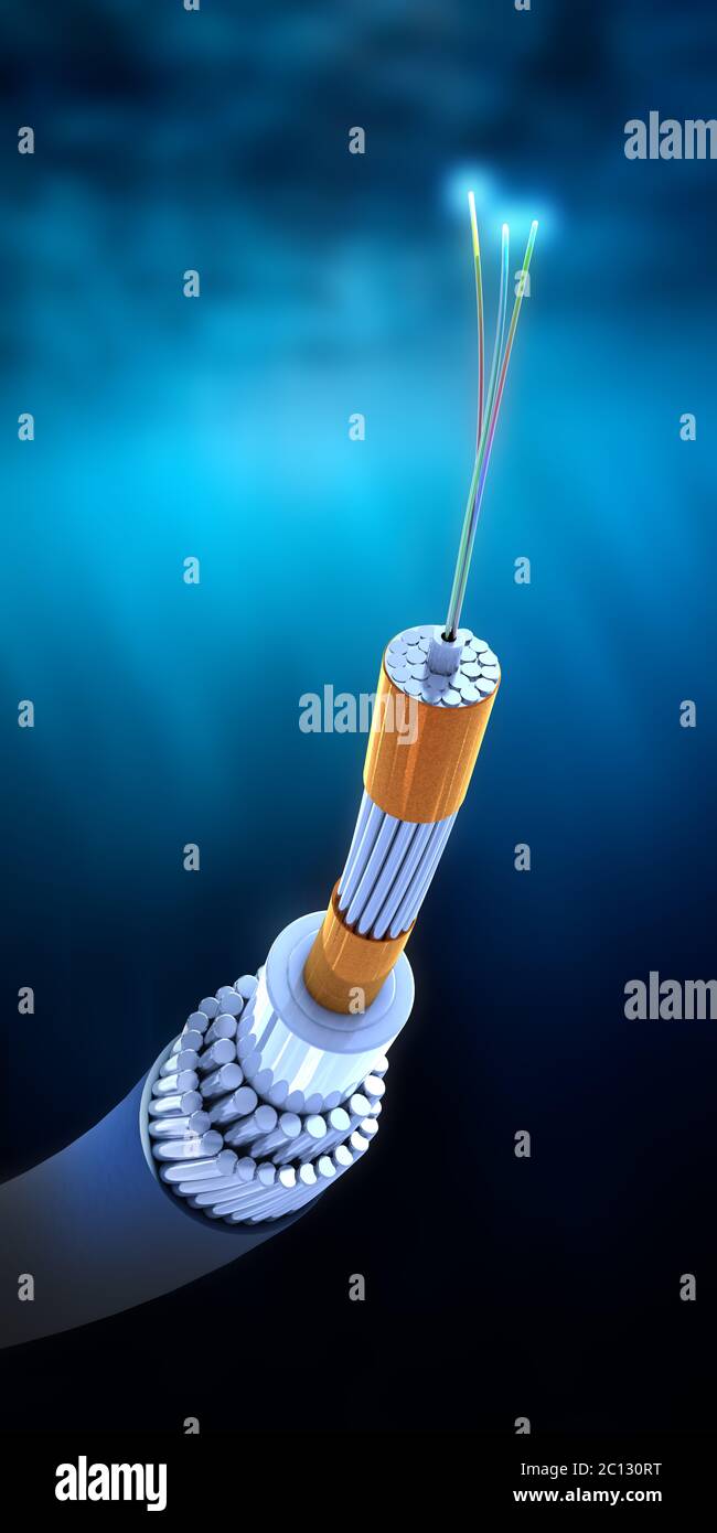 Cross section of a submarine communications cable - 3d illustration Stock Photo