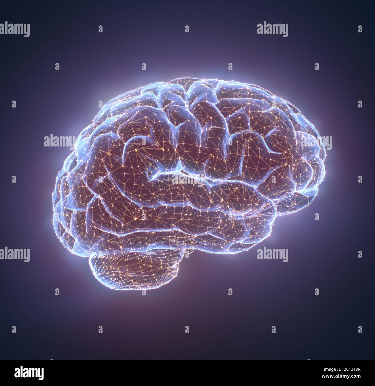 Human brain in a structure of polygonal connections representing the power of the mind. Conceptual 3D illustration. Stock Photo