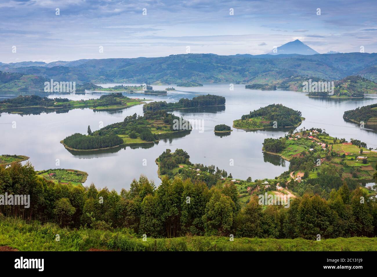 View from above of Lake Bunyonui with 29 islands, Uganda, Africa Stock Photo