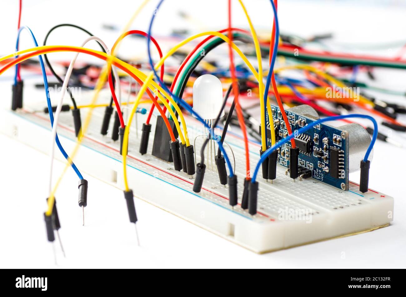 Prototyping electronic board with some components and wires Stock Photo