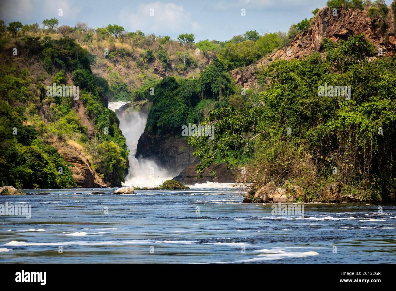 Bottom of Murchison Falls from the Victoria Nile in Murchison Falls National Park, Northern Uganda, East Africa Stock Photo