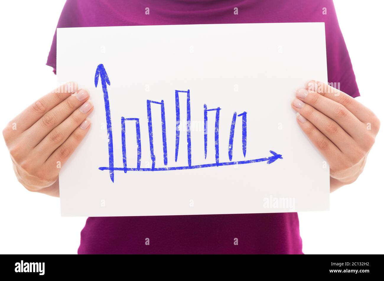 Girl holding white paper sheet with Graph Stock Photo