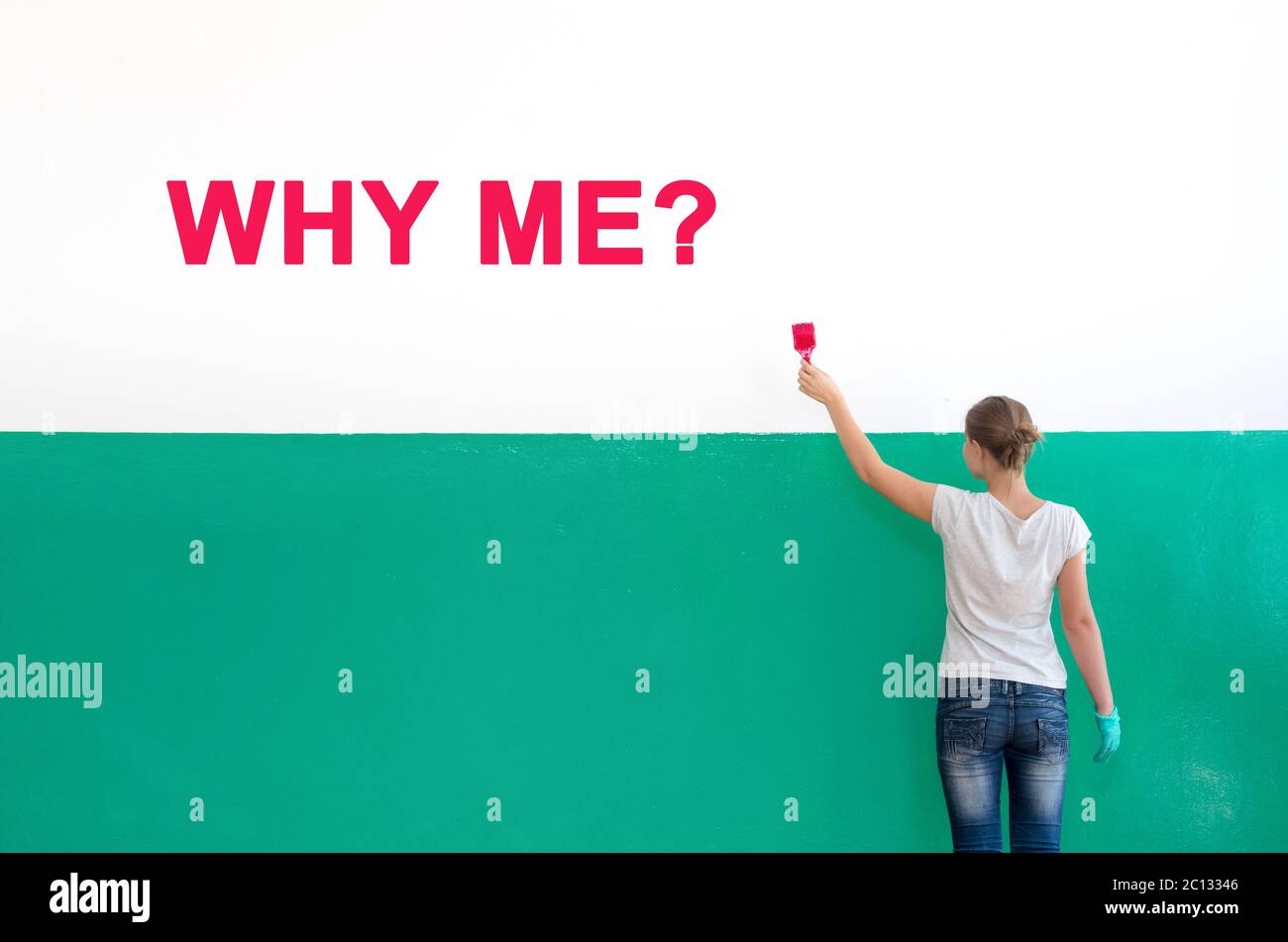 On the white wall with paint write Why me Stock Photo Alamy