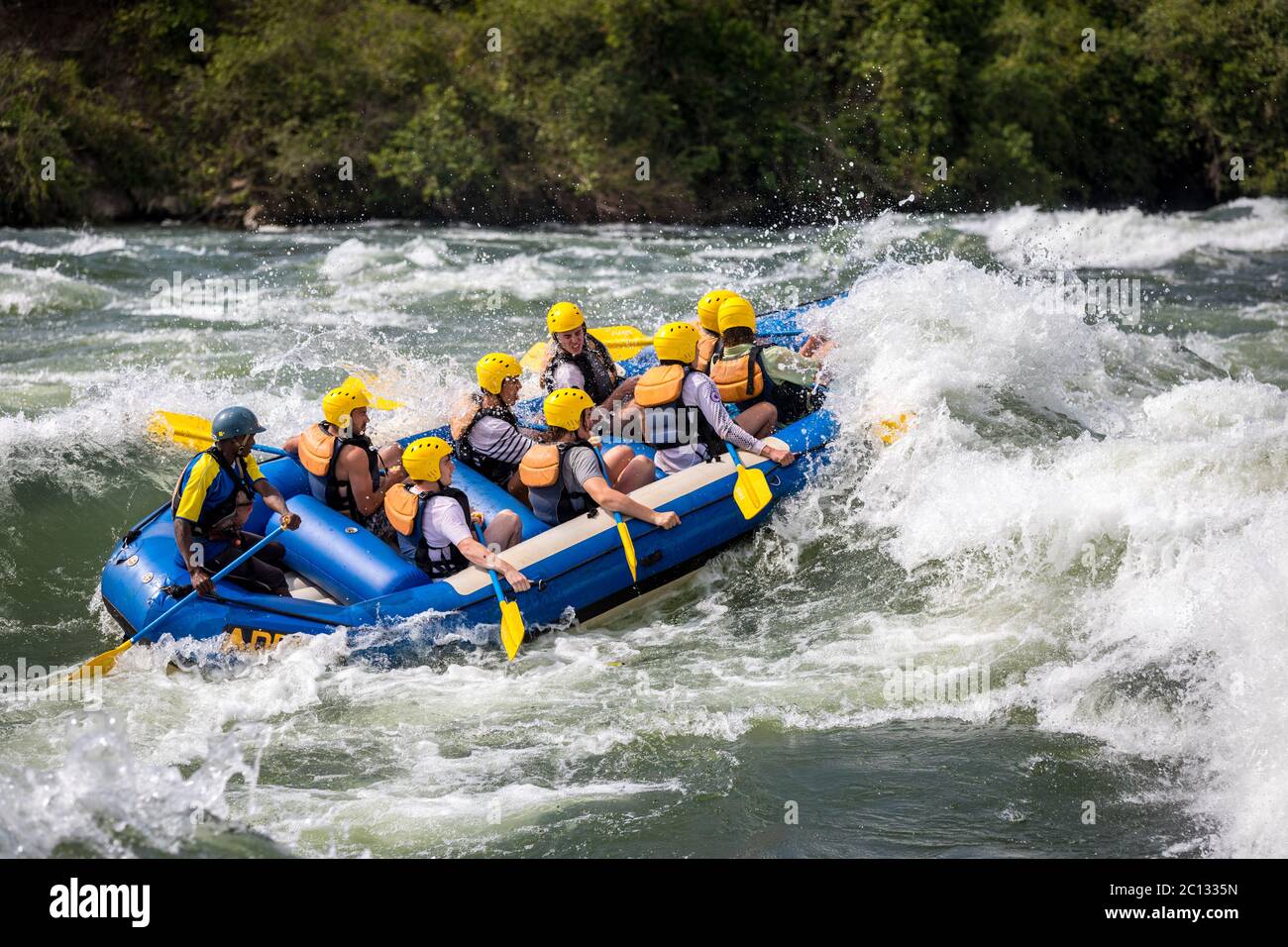 Whitewater rafting expedition on the river Nile near Jinja, Uganda