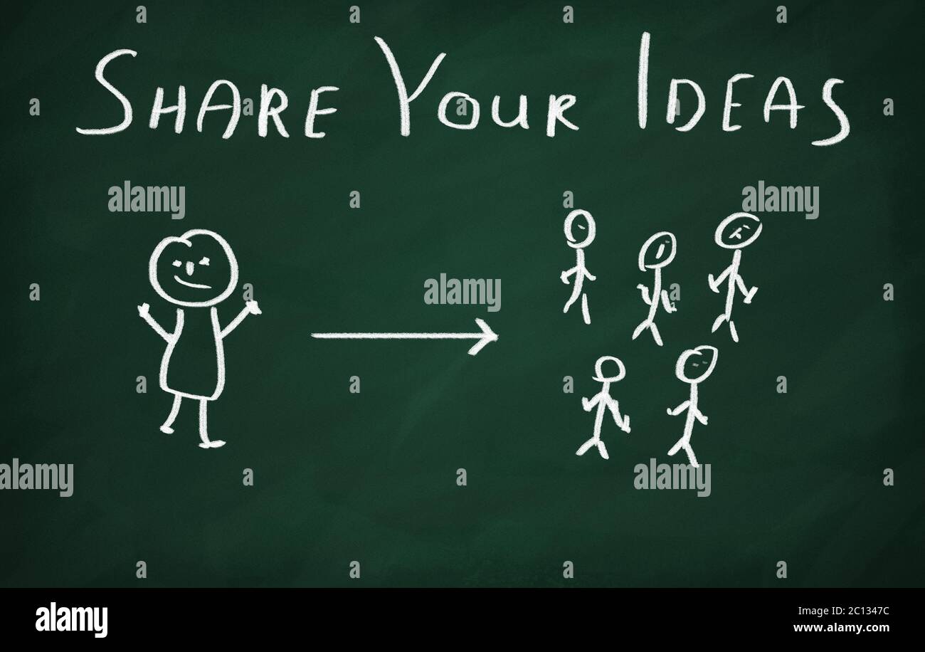 Characters drawn on the blackboard and writed share your ideas Stock Photo
