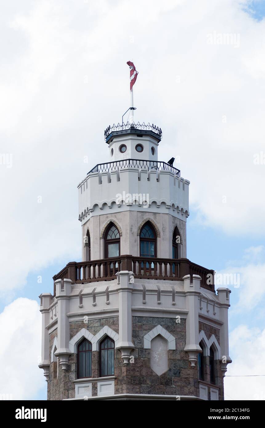 New Sigulda Palace tower (was built in the second half of the XIX century as the residence of the princes of Kropotkin) Stock Photo