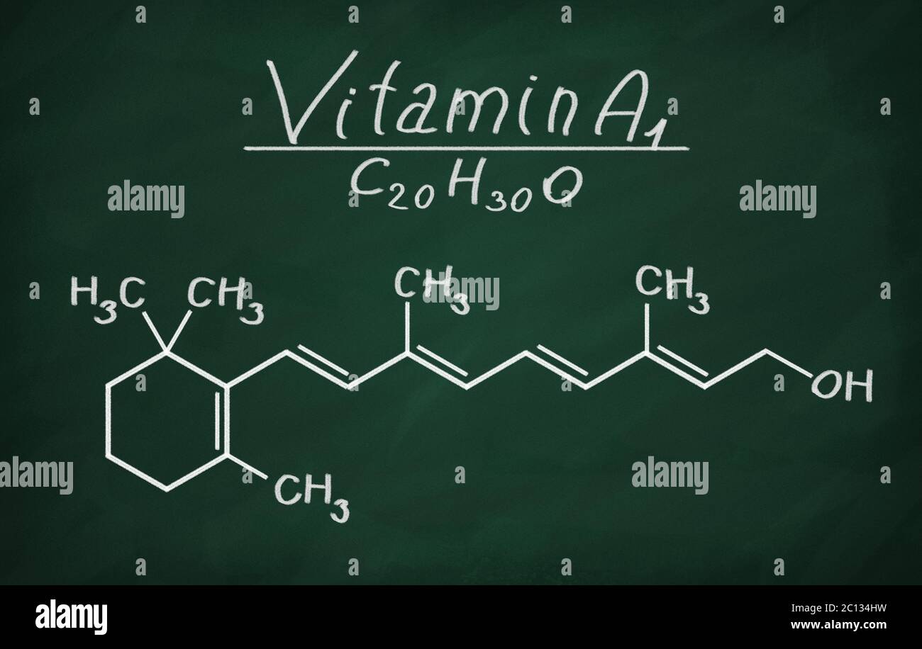 Structural model of Vitamin A1 (retinol) on the blackboard Stock Photo ...