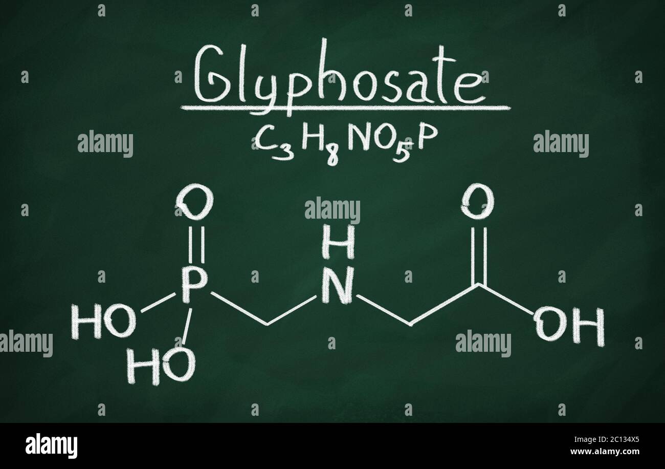 Structural model of glyphosate molecule on the blackboard. Stock Photo