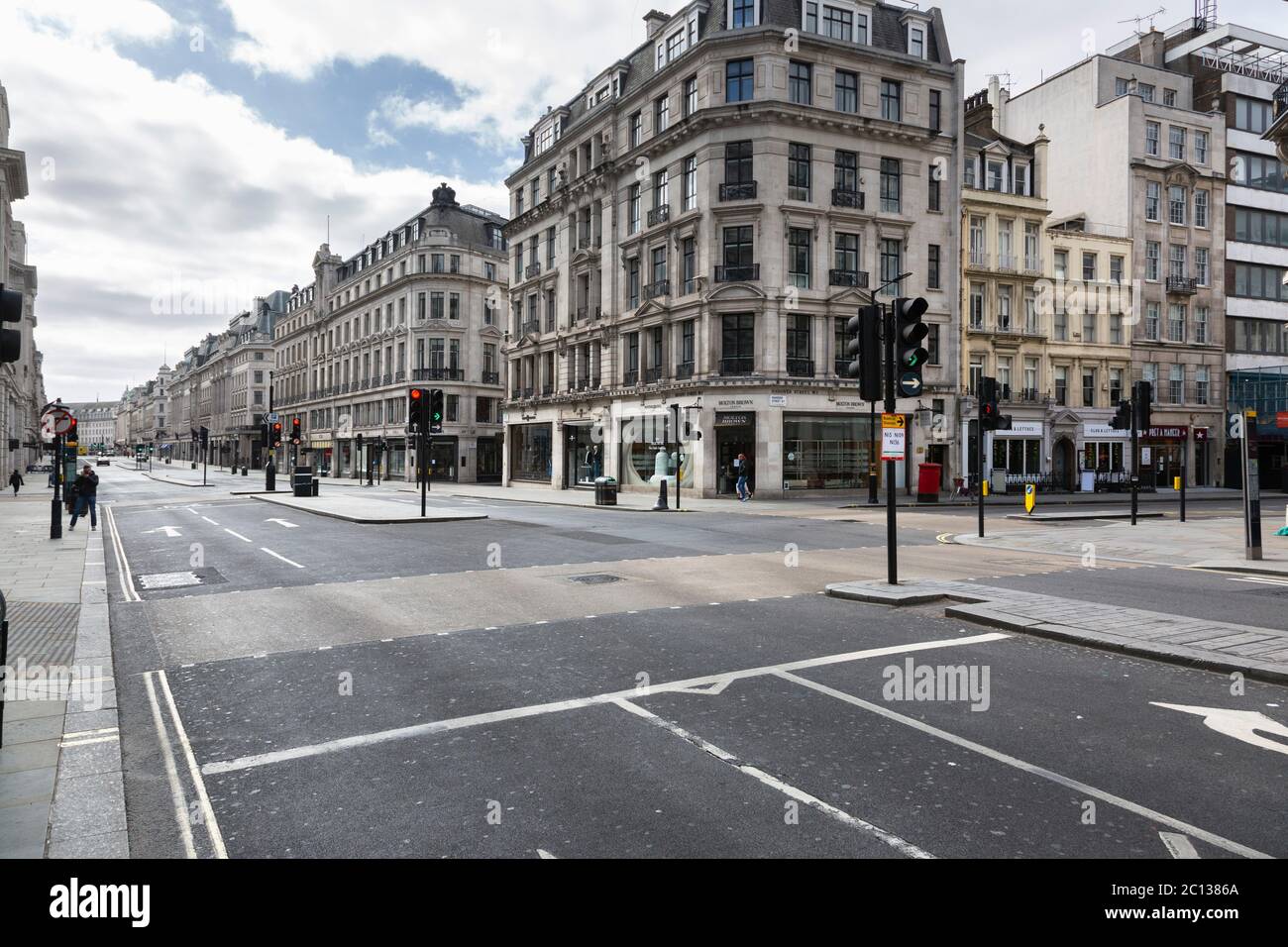 Empty streets in London on 13 April 2020 during the lockdown for the Covid 19 pandemic and a bank holiday. Stock Photo