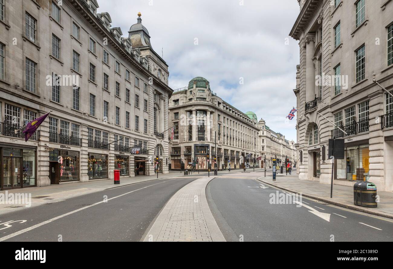 Empty streets in London on 13 April 2020 during the lockdown for the Covid 19 pandemic and a bank holiday. Stock Photo