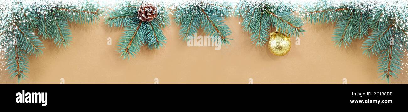Christmas background with golden ball and fir tree branches Stock Photo ...