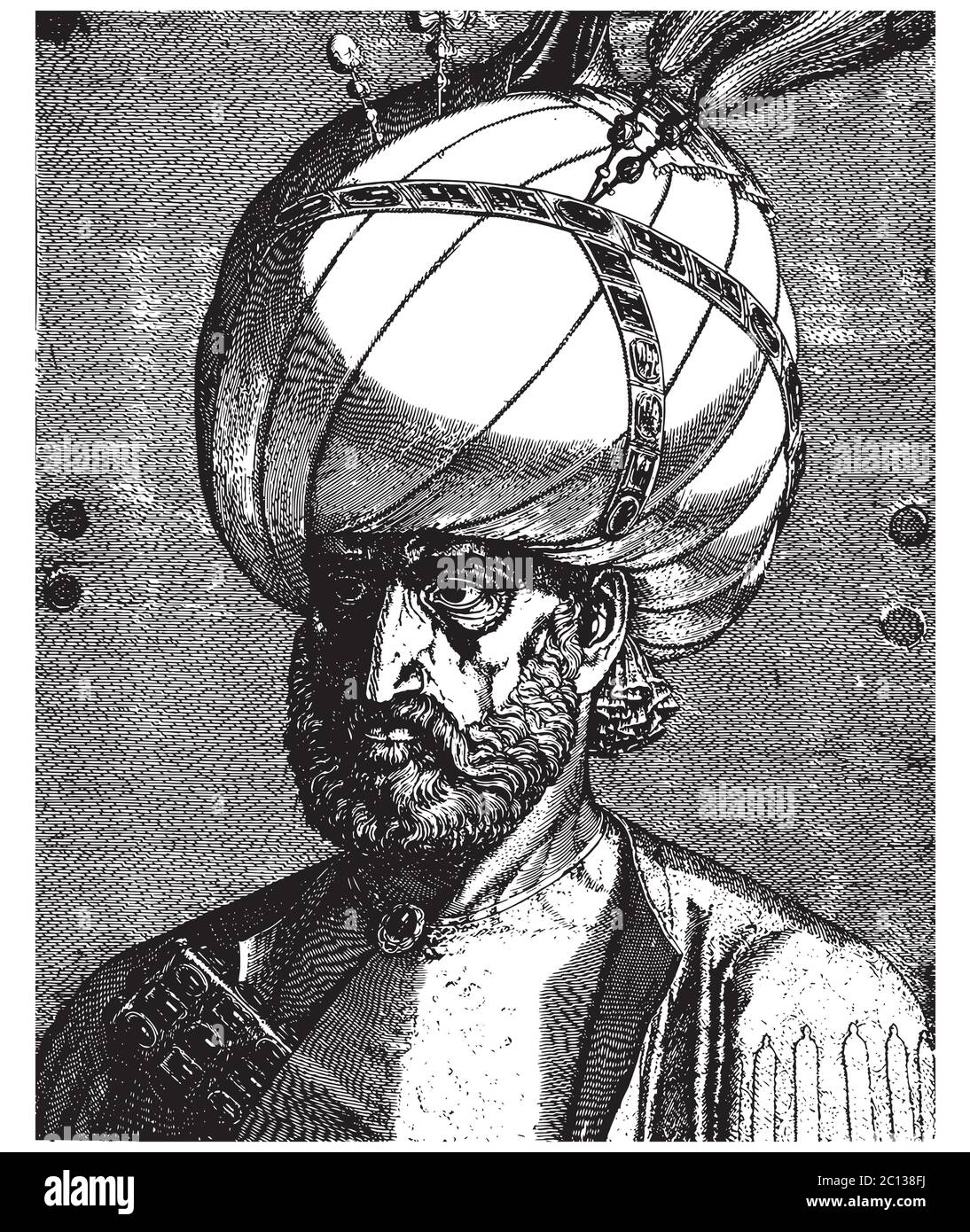 Ottoman Sultan Suleiman the Magnificent portrait, vintage engraving vector illustration Stock Vector