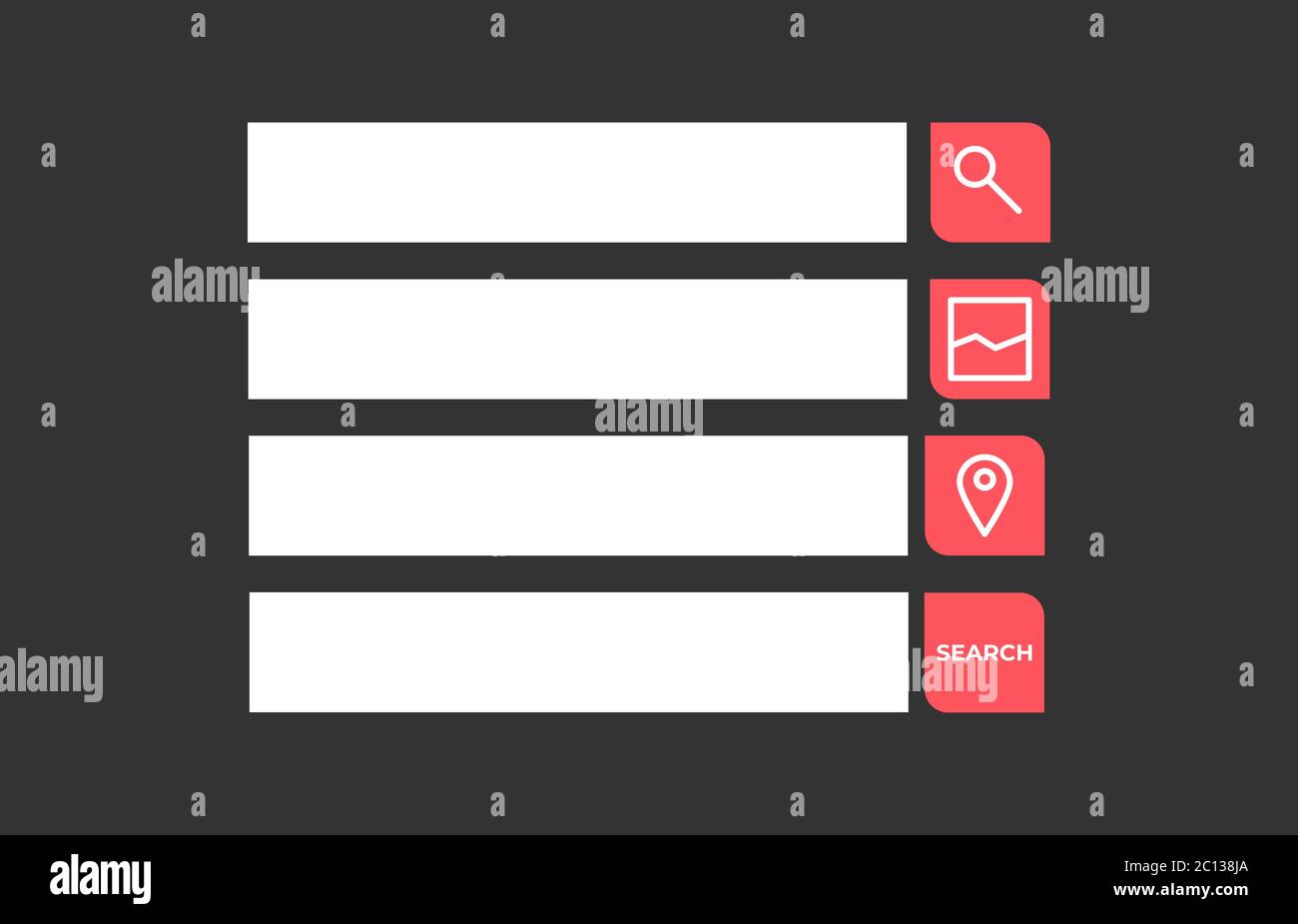 Set of search bars, flat web design elements isolated on dark background Stock Vector