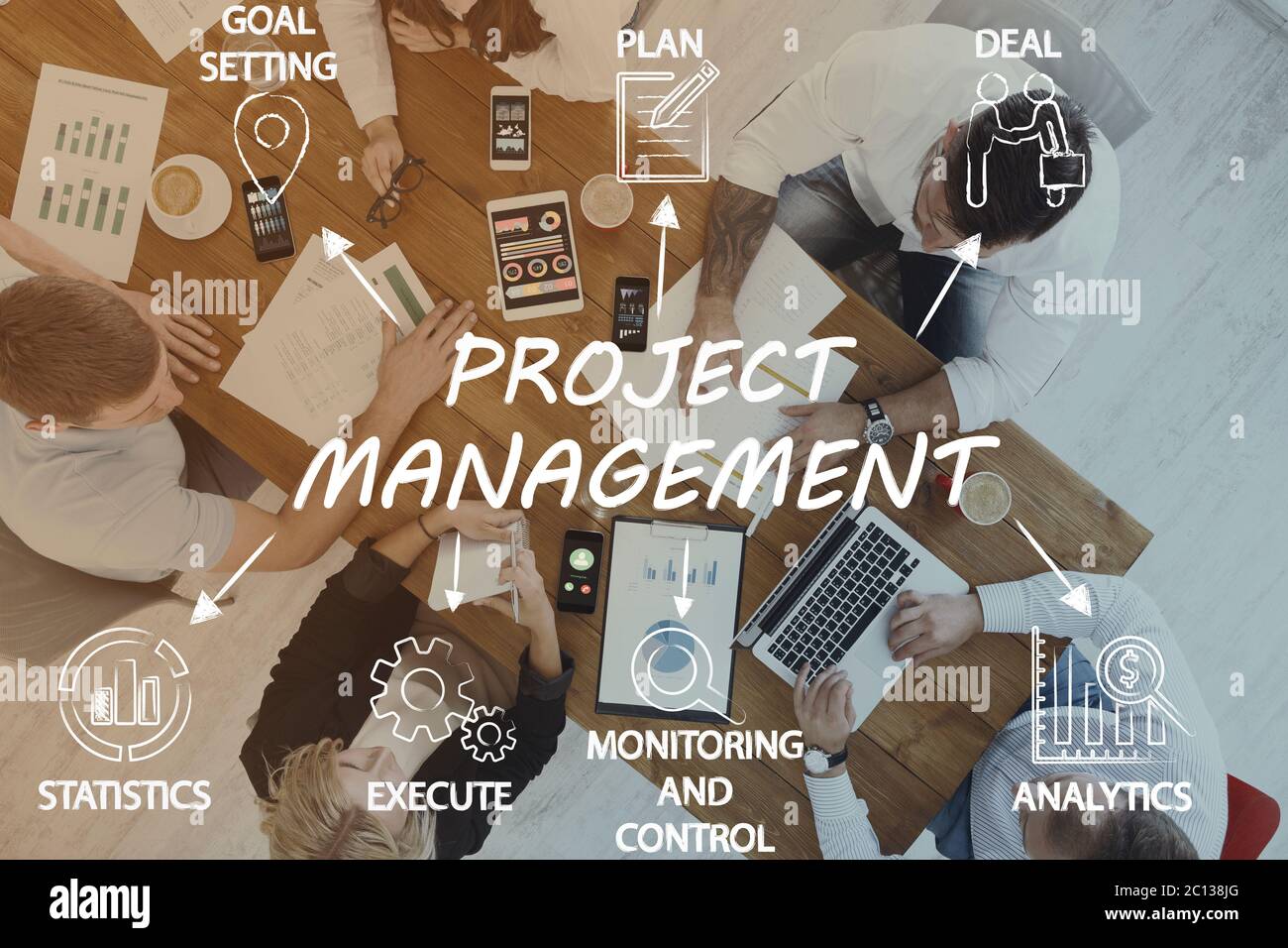 Composite image of project management process on office life background Stock Photo