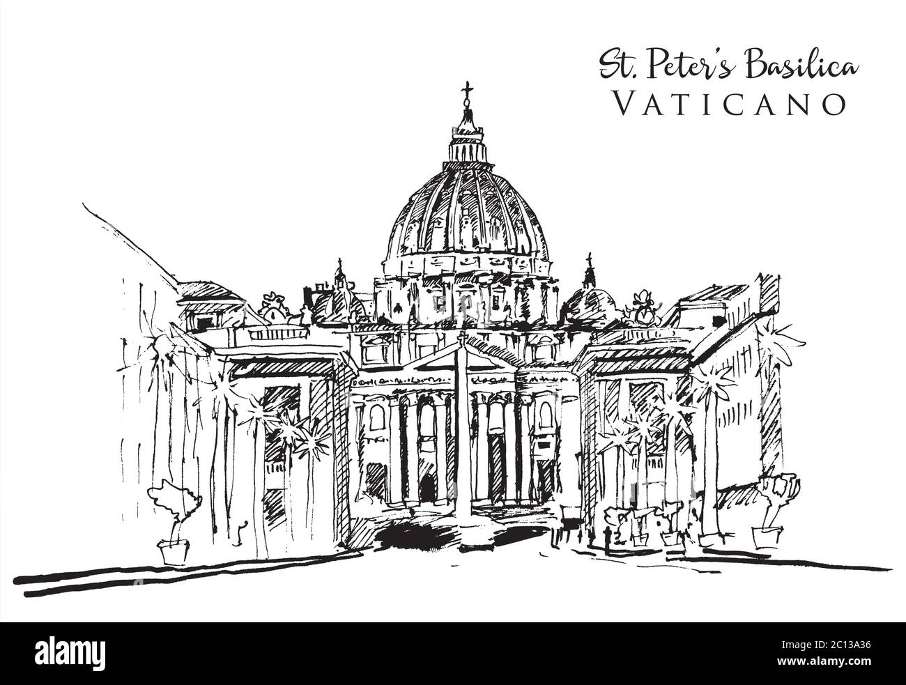 Premium Vector  St peters cathedral rome vatican italy hand drawing saint  pietro basilica