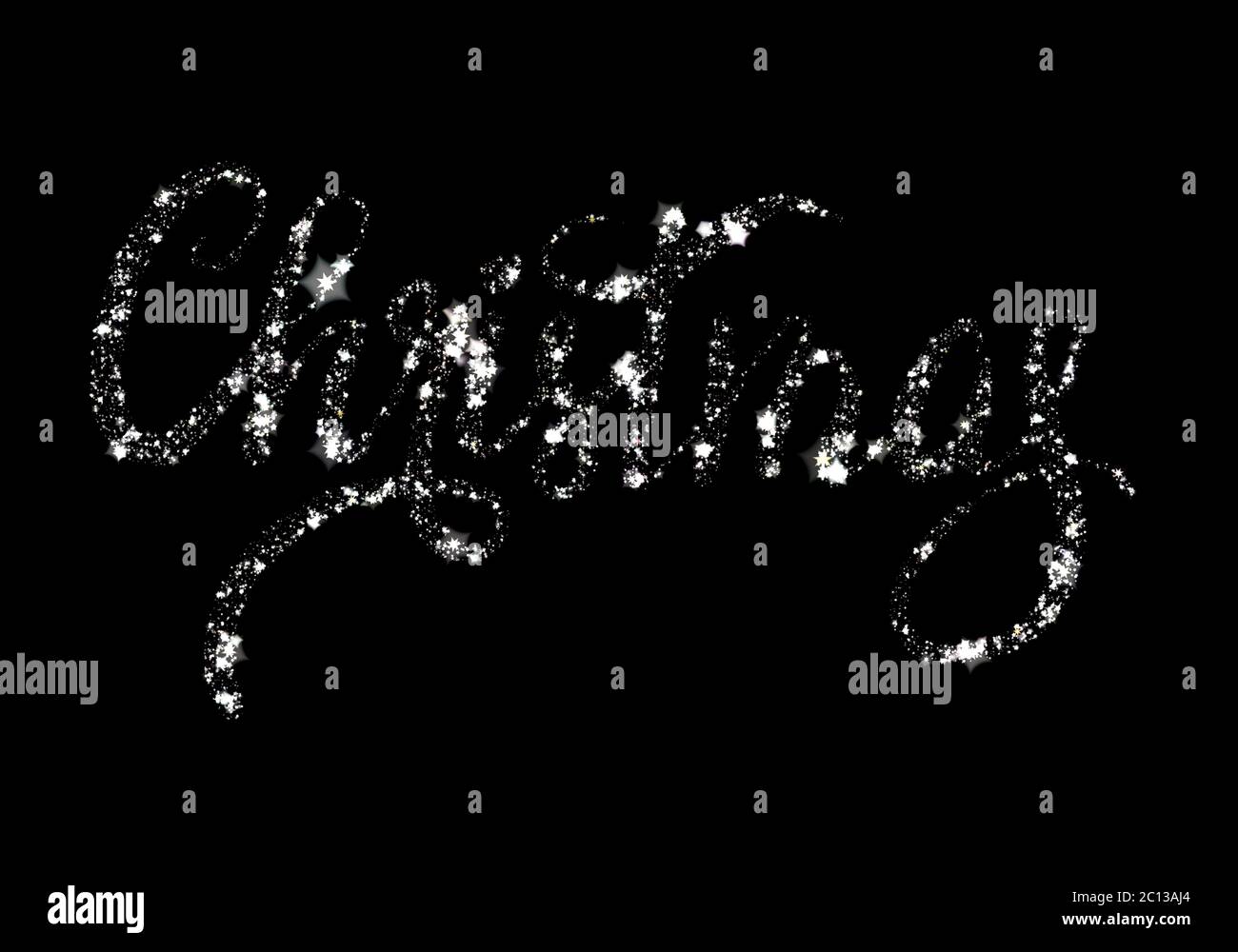 merry christmas lettering written by shining stars isolated over black background Stock Photo