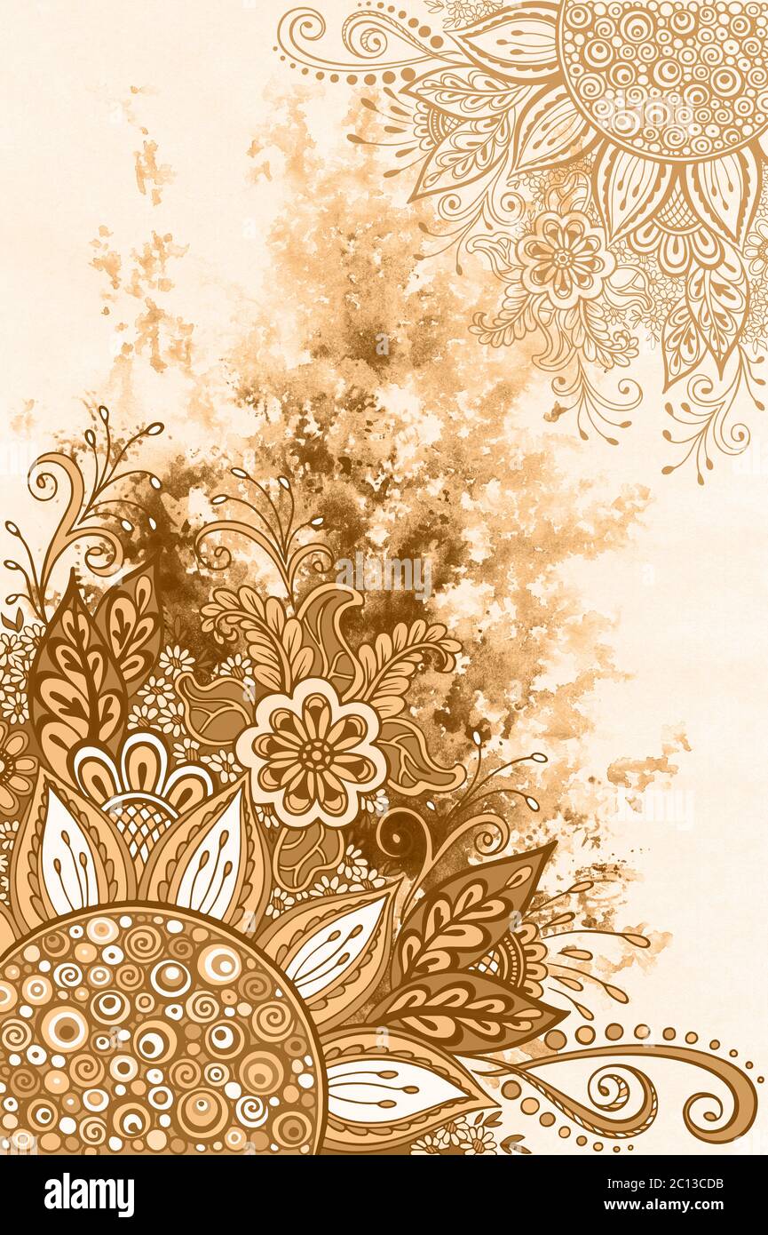 Floral Pattern on Watercolor Painting Stock Photo