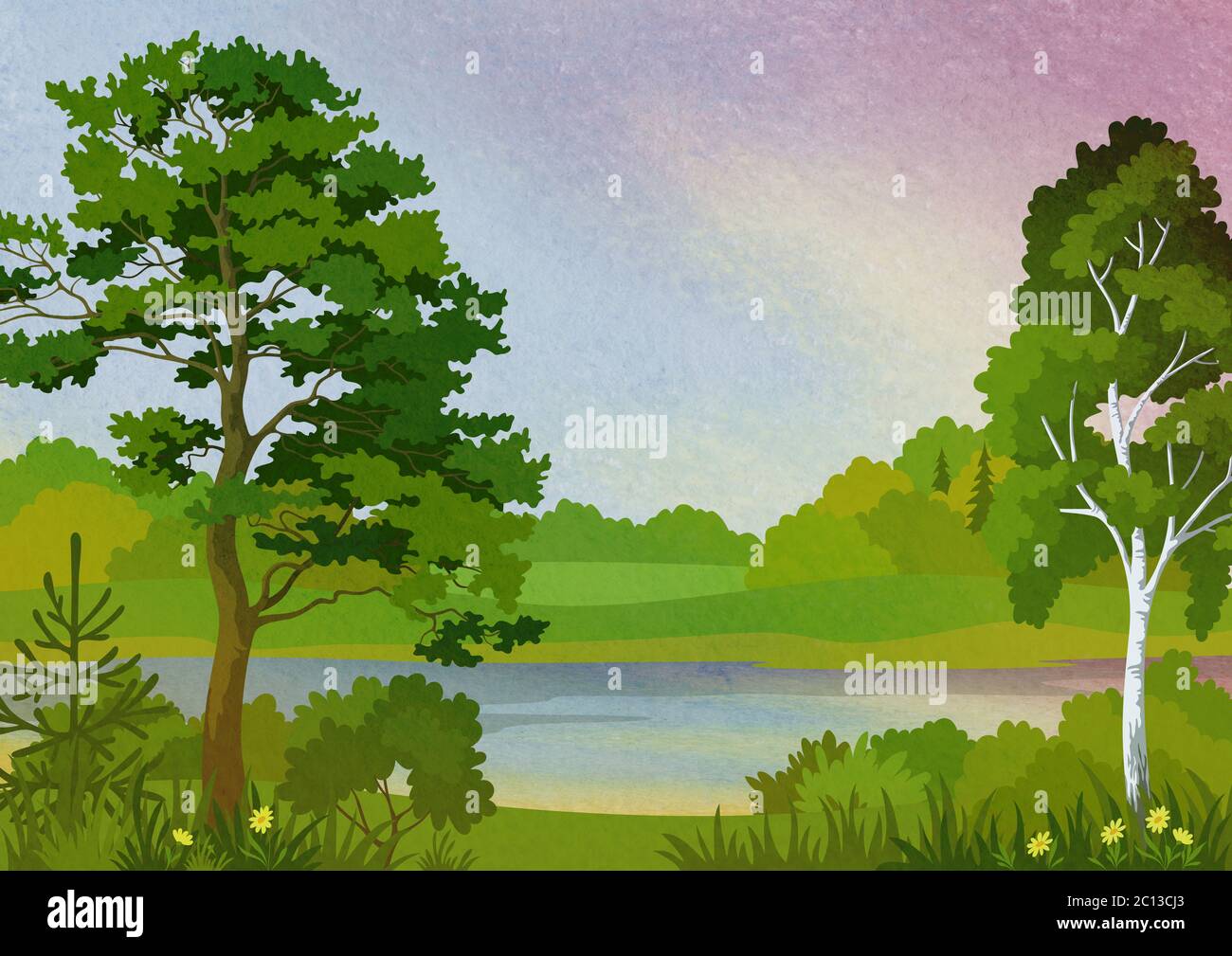 Landscape with Trees and Lake Stock Photo - Alamy