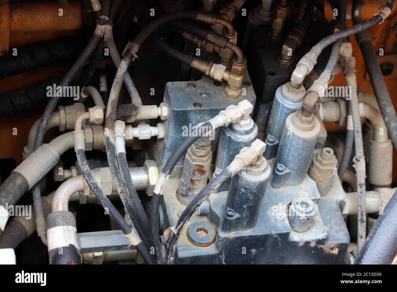 the internal structure of the hydraulic system the bulldozer Stock
