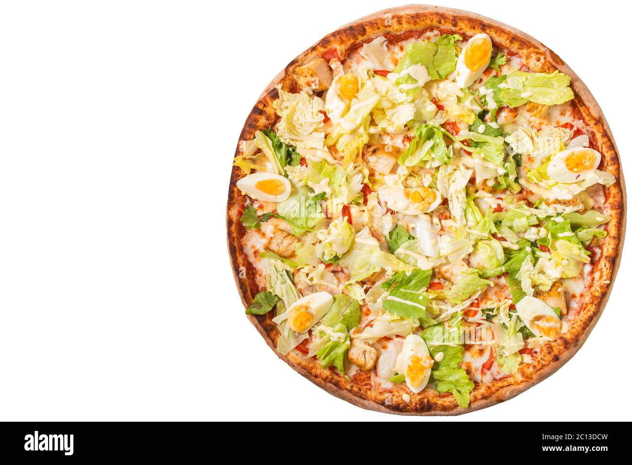 Tasty italian pizza isolated on white background. Flatlay. Copy space Stock Photo