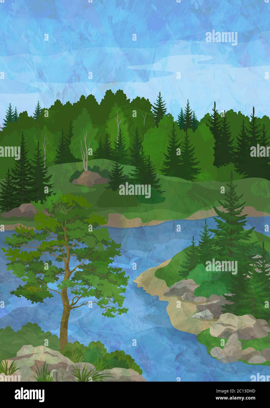 Landscape with Trees and Lake Stock Photo - Alamy