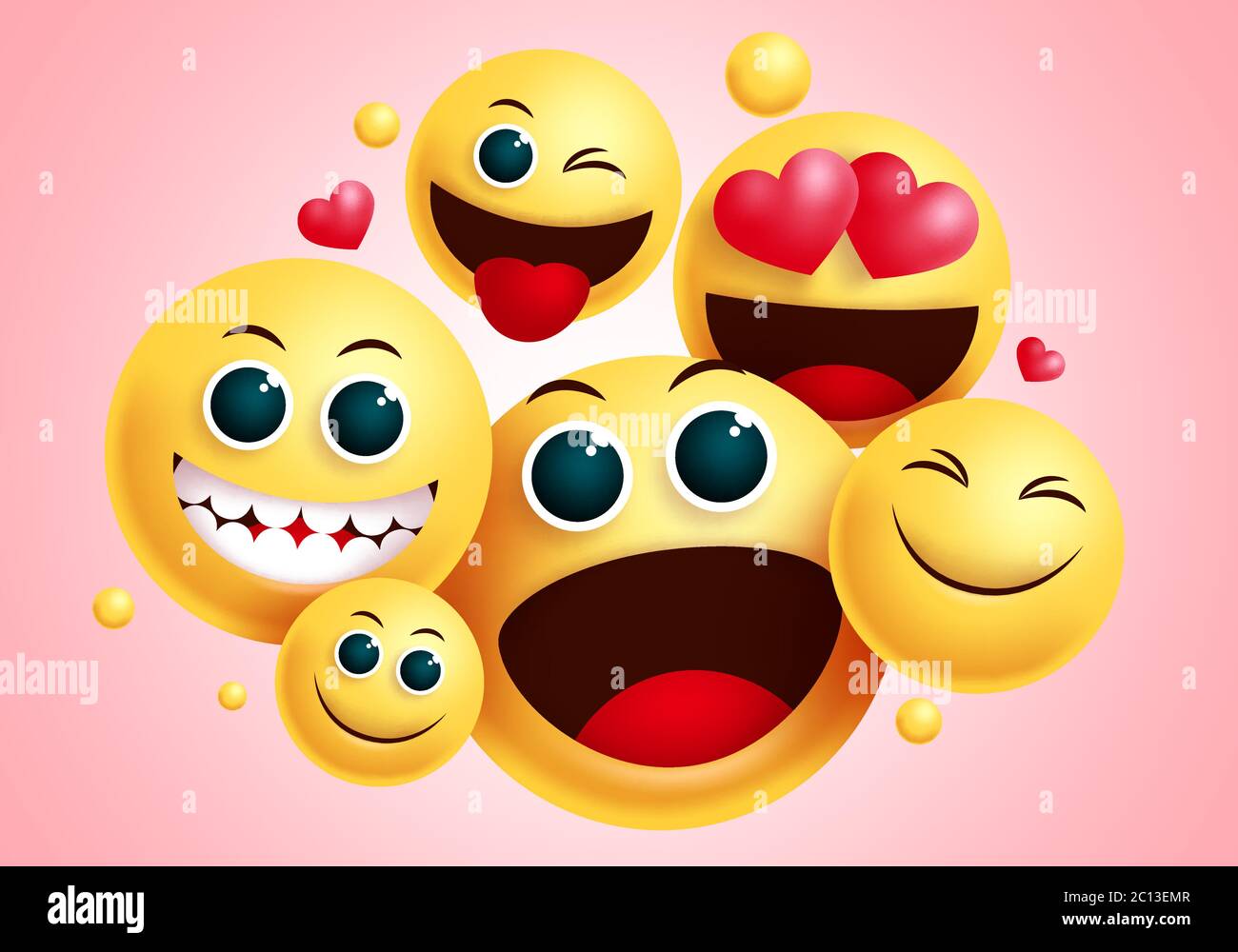 Emojis smiley group vector design. Smileys emoji group of friends with  happy face and funny facial expression for friendship sign and symbol Stock  Vector Image & Art - Alamy
