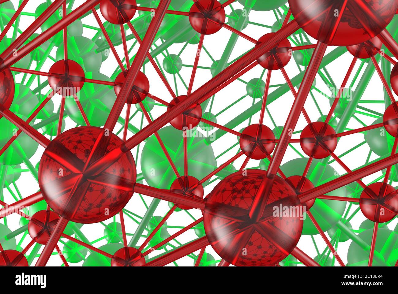 red and green Molecular geometric chaos abstract structure. Science technology network connection hi-tech background 3d renderin Stock Photo