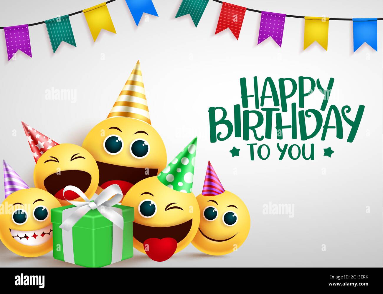 Happy birthday emoji vector greeting design. Happy birthday to you ...
