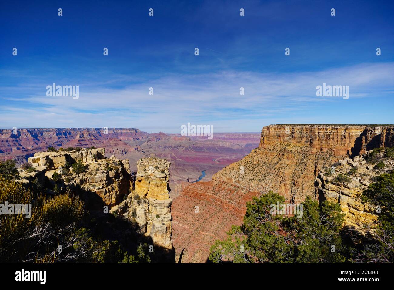 Looking across to the plateaus, and down into the Grand Canyon and Colorado River. Stock Photo