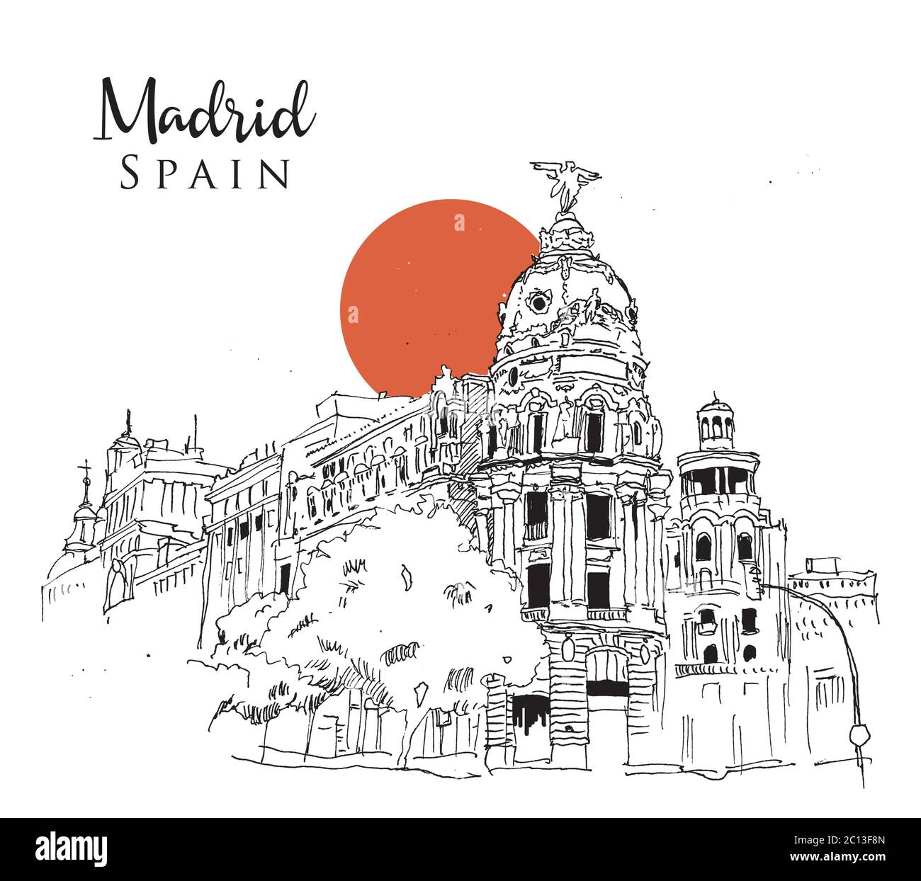 Drawing sketch illustration of Gran Via Street in Madrid, Spain Stock Vector Image & Art Alamy