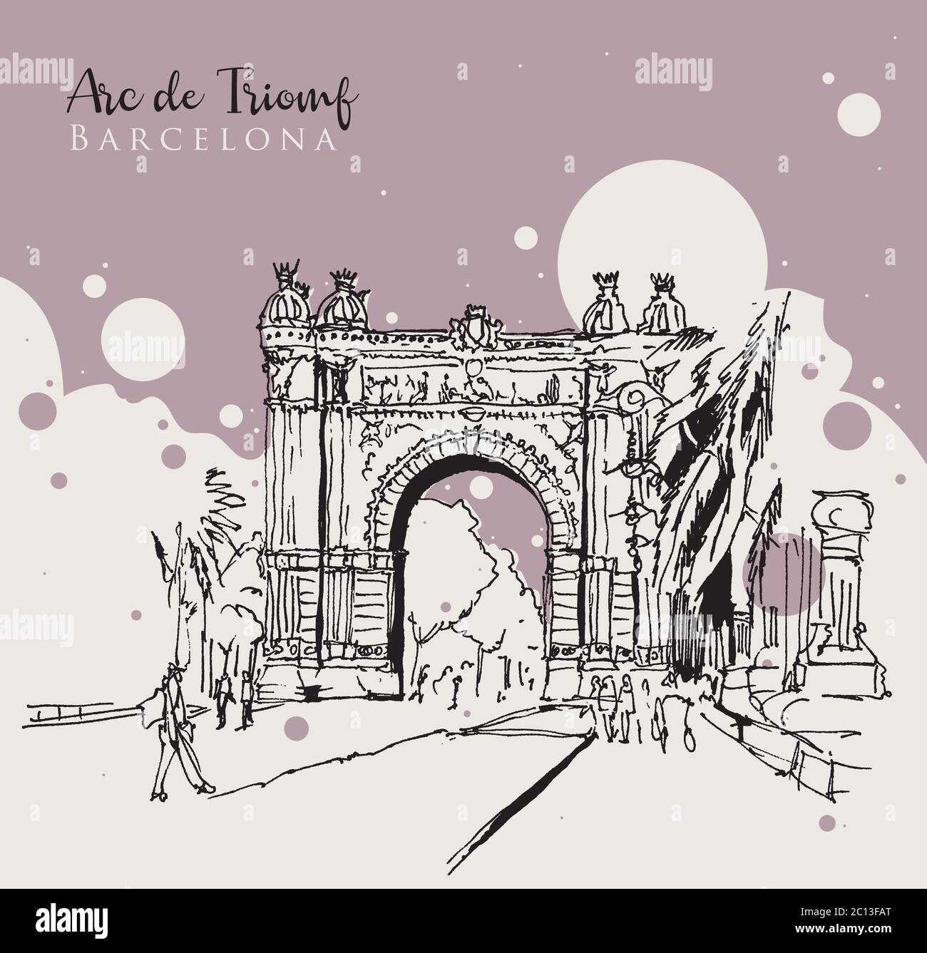 Drawing sketch illustration of the Arc de Triomf in Barcelona, Spain Stock Vector