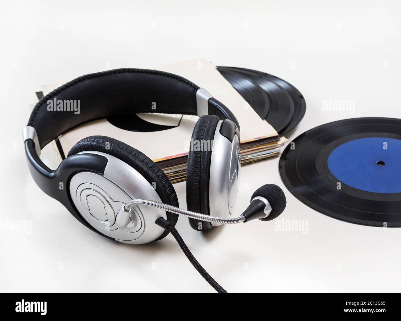 headphones, vinyl records Stock Photo