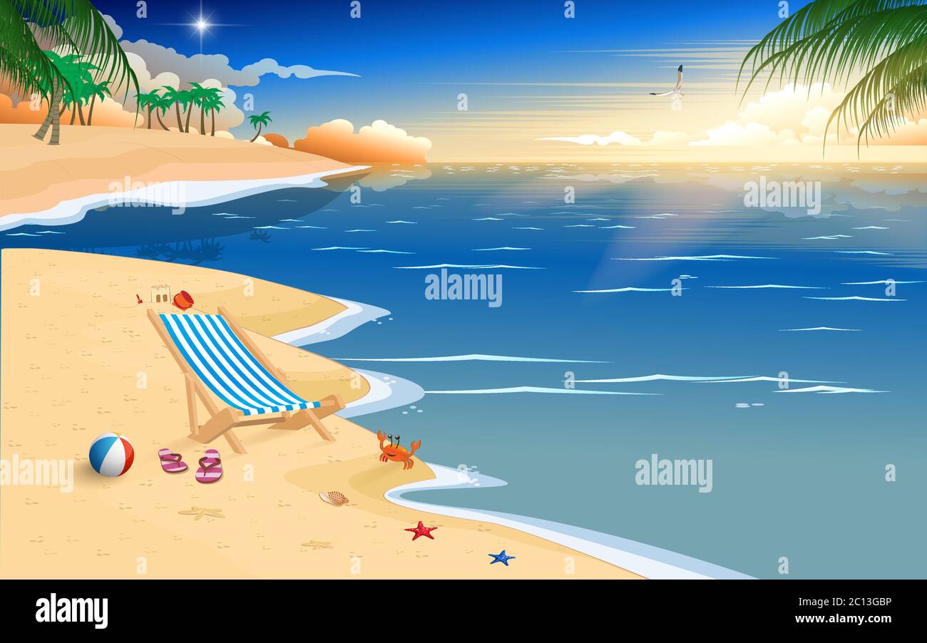 landscape of the beach in morning Stock Vector