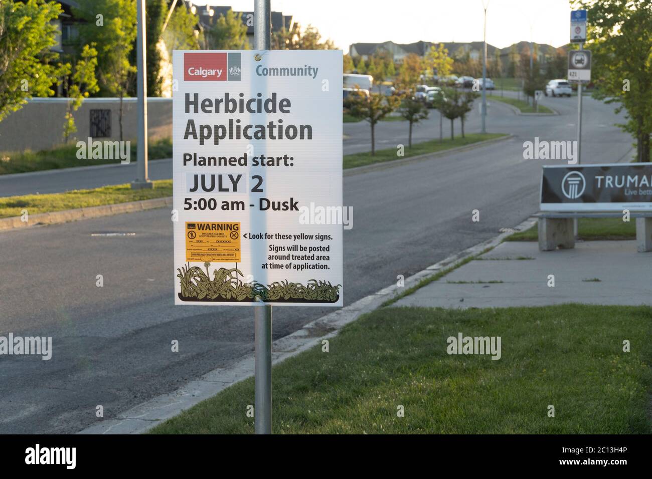 June 30 2019 Calgary , Alberta Canada Herbicide Application sign on