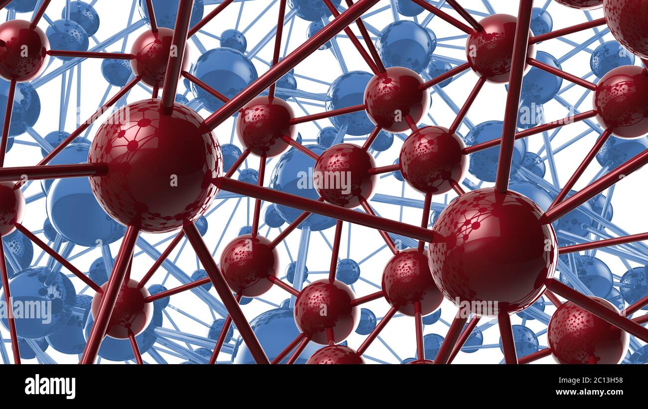 blue and red Molecular geometric chaos abstract structure. Science technology network connection hi-tech background 3d rendering Stock Photo