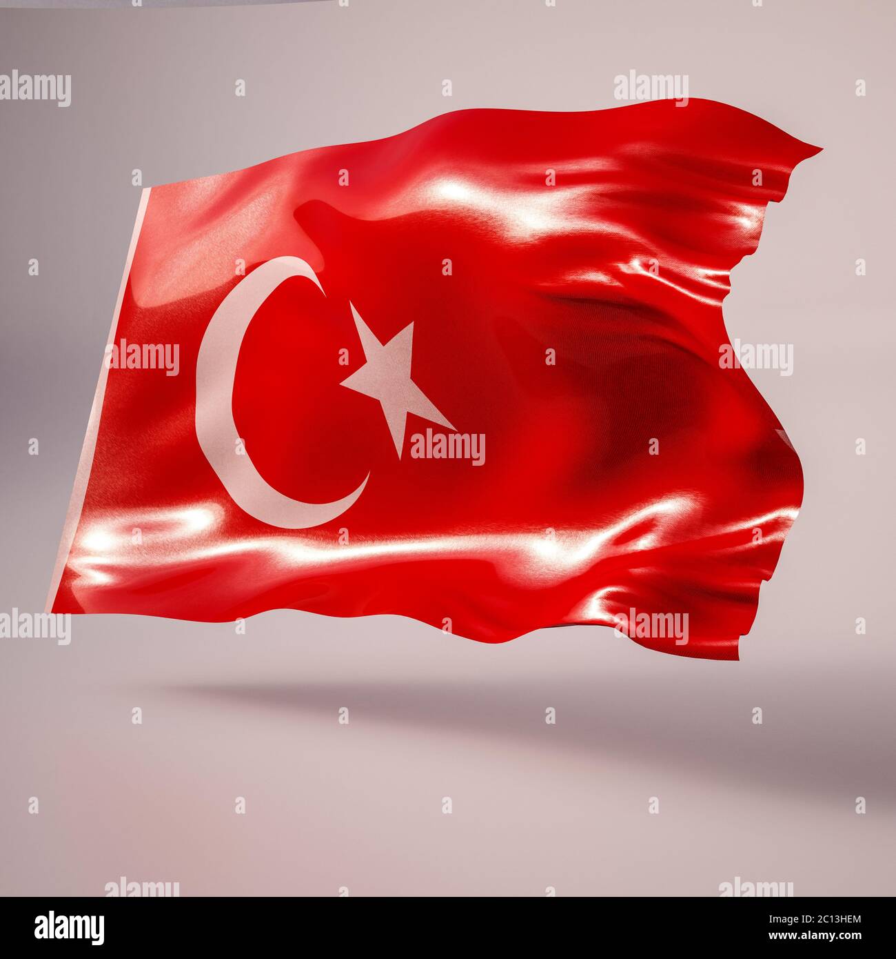 3d rendering: Realistic Waving Flag of Turkey. Flag Has Real Fabric Texture Stock Photo