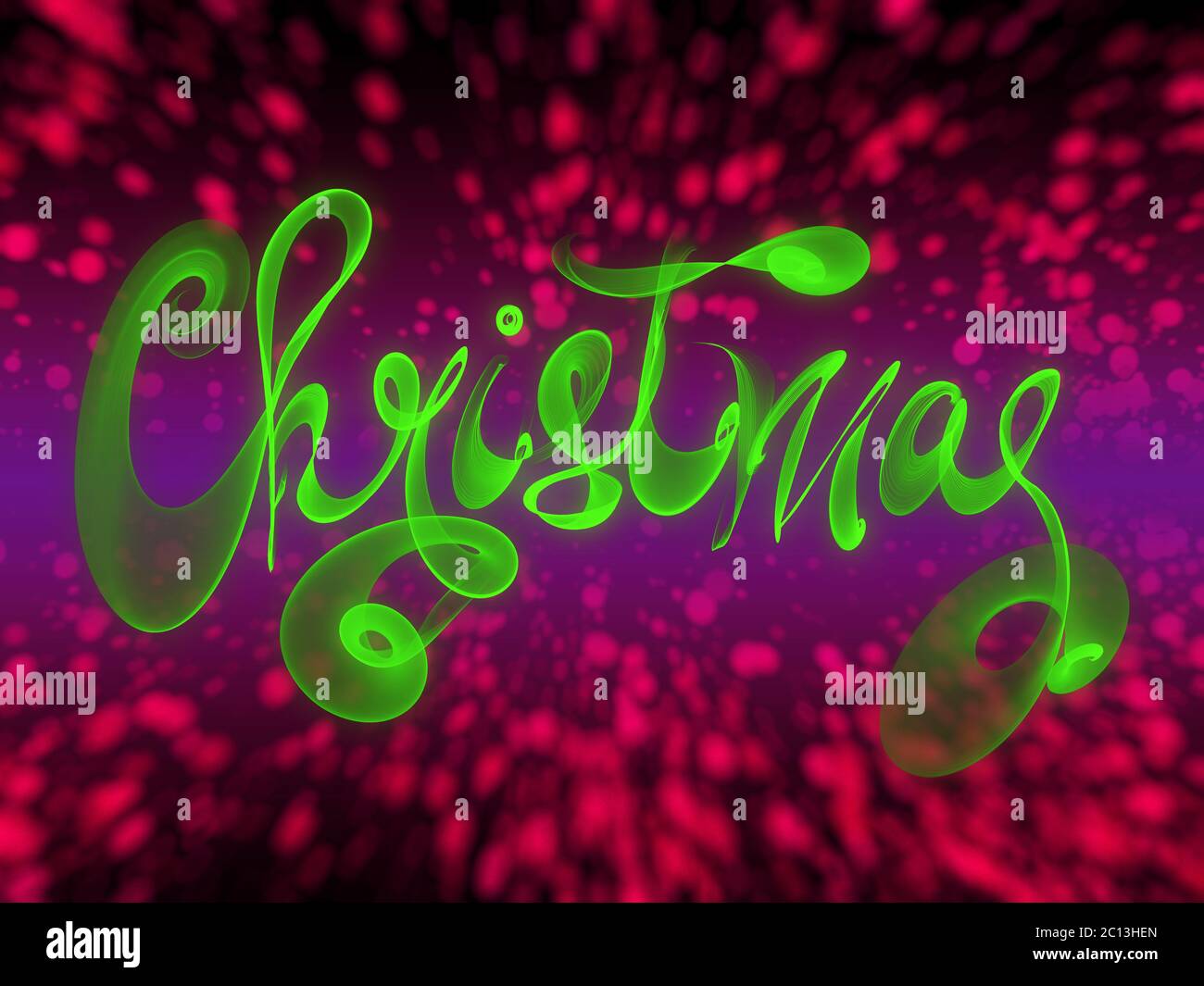 Christmas word lettering written with green fire flame or smoke on blurred bokeh background Stock Photo