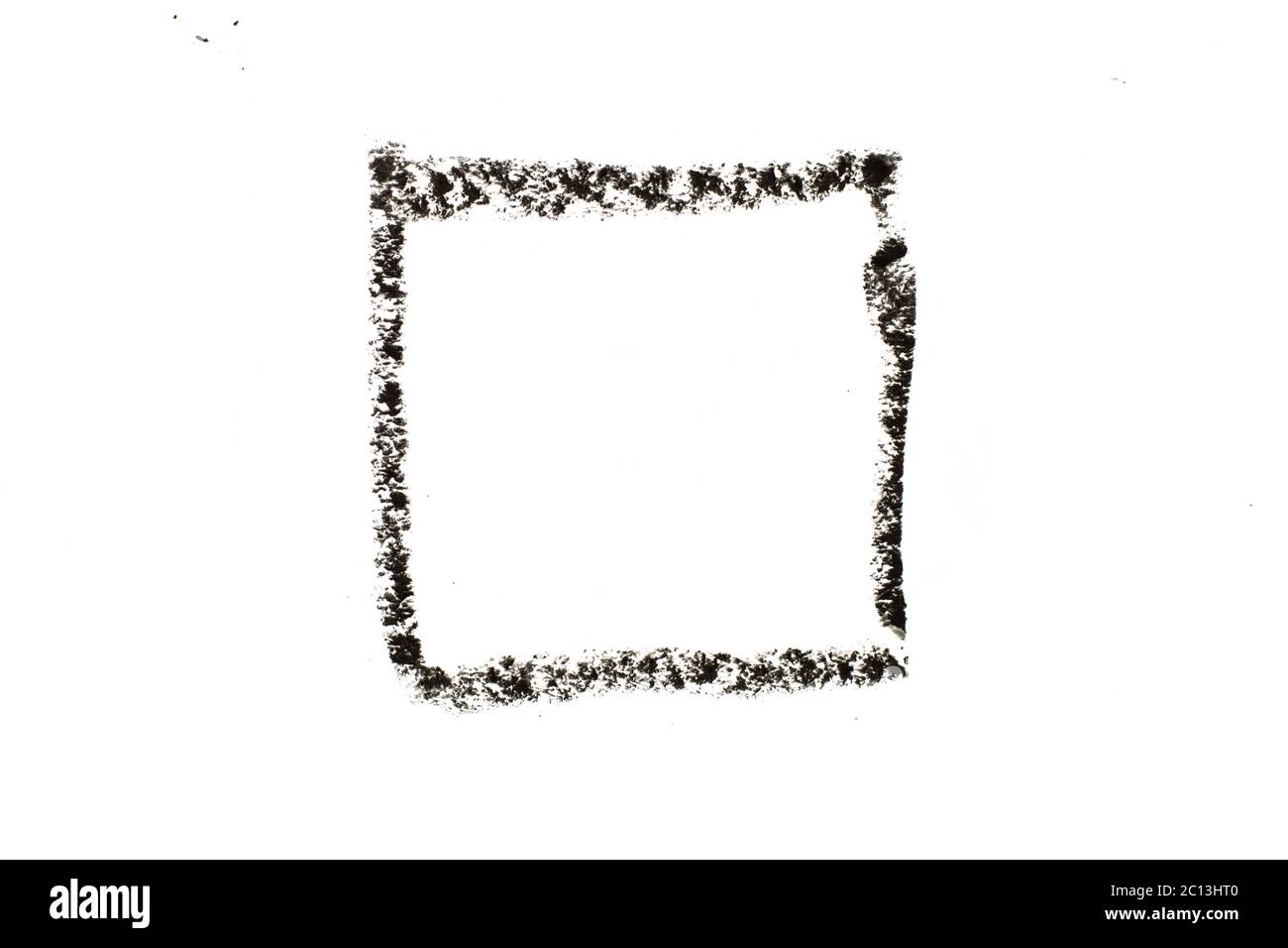 Black color oil pastel drawing in square or rectangle shape on white